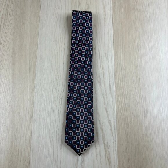 Hugo Boss Mens Blue & Purple Square Geometric Print Pointed Silk Tie 58x3 Inches - Picture 1 of 15